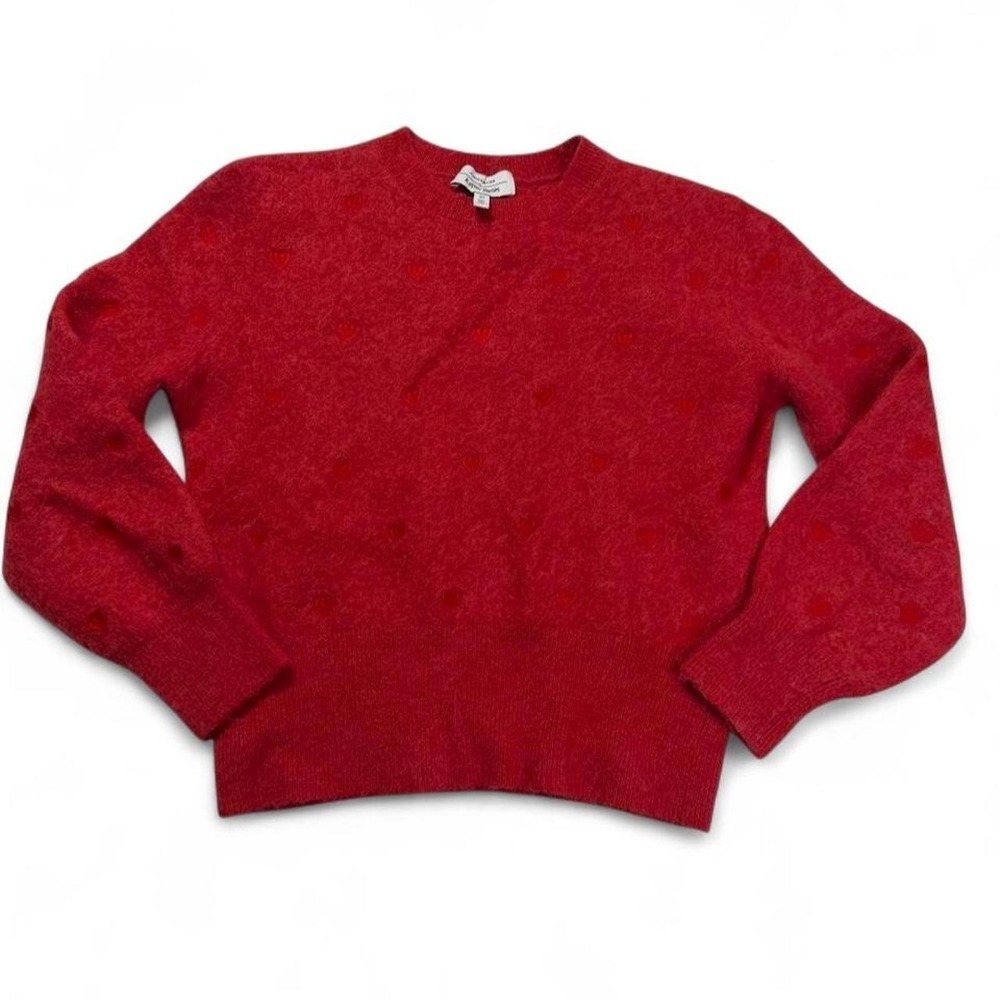 & Other Stories Coquette Red Alpaca Wool Blend Tonal Embroidered Heart Sweater